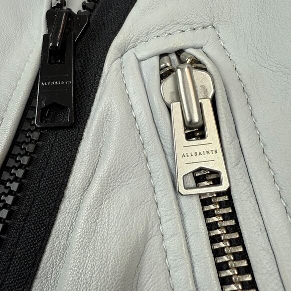 ALL SAINTS baby blue gray lamb leather BARON Biker motorcycle cropped jacket - Picture 8 of 16